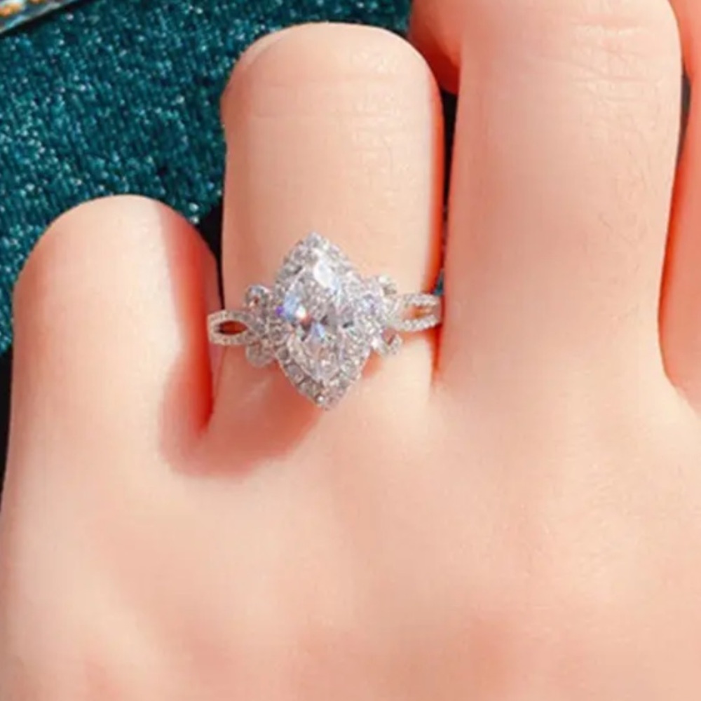 Sterling Silver CZ Halo Engagement Ring